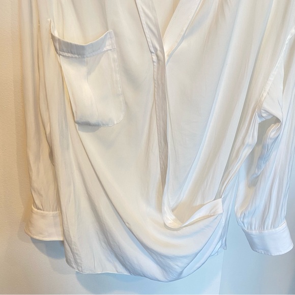 Smythe  White Draped Front faux Wrap Blouse Size Small - Picture 10 of 10